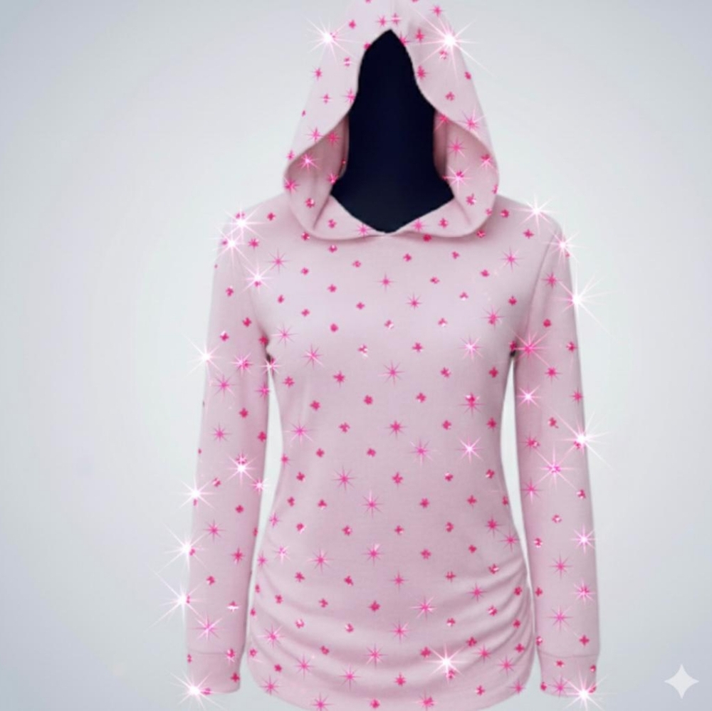 NWT, Emma's Expessions Maternity M-L.Long Sleeve Hooded Sweater.Pink With Stars